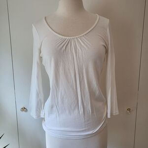 Ann Taylor Classic Ivory Scoop Neck 3/4 Sleeve Modal Cotton Blend Top M